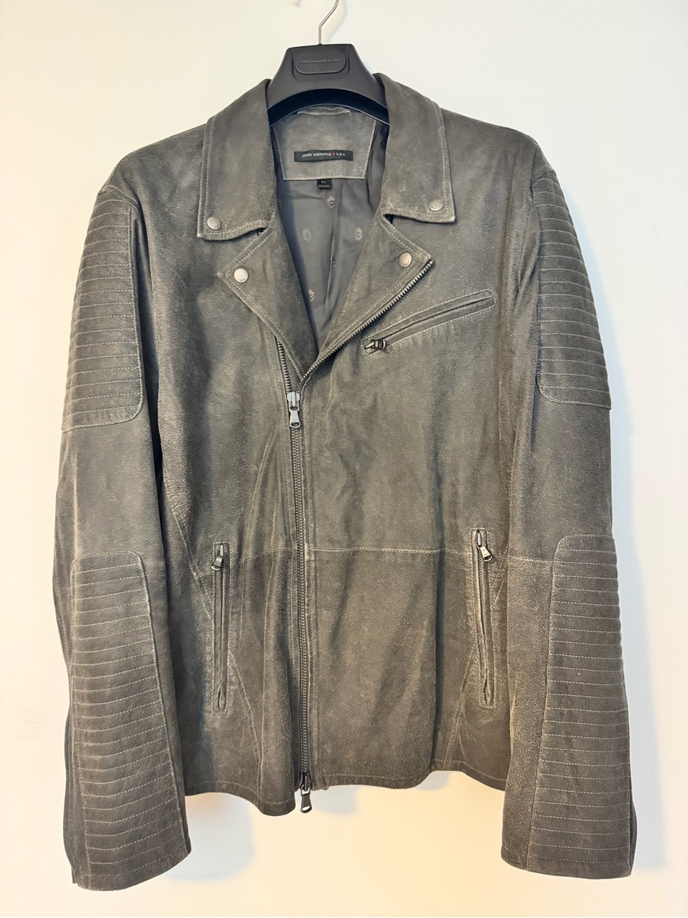 John Varvatos Charcoal Suede Biker Jacket